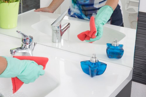 Cleaning team managing a service appointment with protective equipment